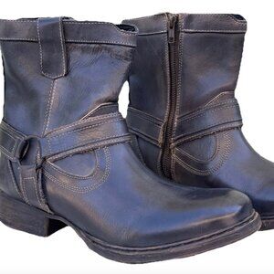 Bed Stu Patterson Boots Mens 10.5 Ankle Harness Side Zipper Black Leather Buckle